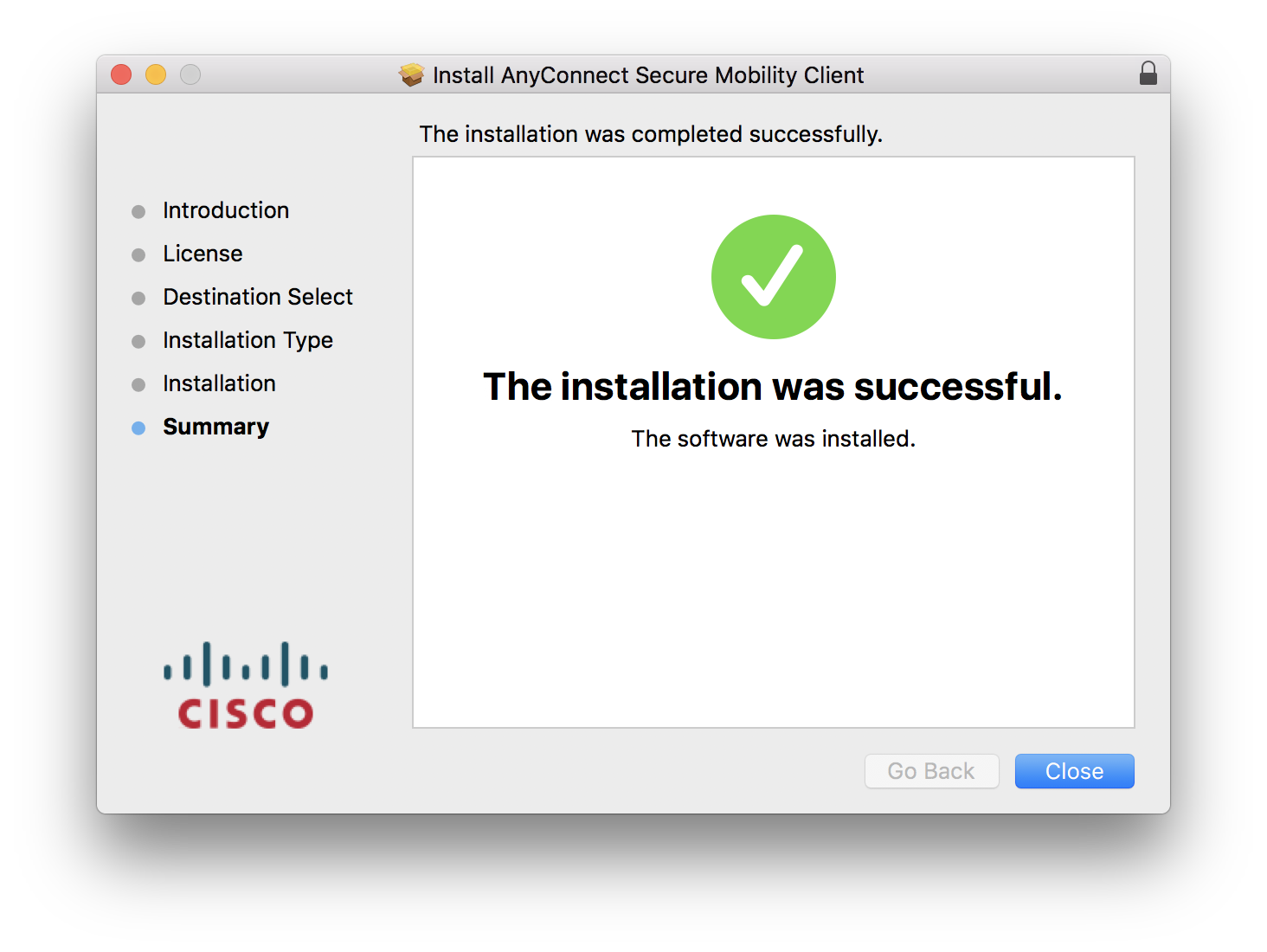 Installation successful