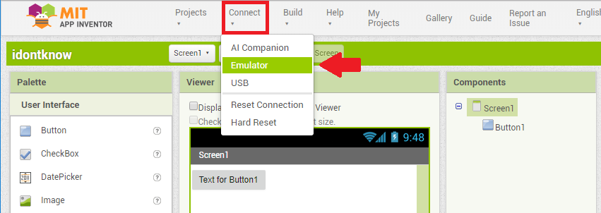 Connect the emulator to aiStarter emulator_connect