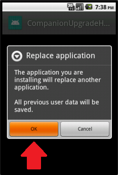 Click OK on the emulator emulator_replace