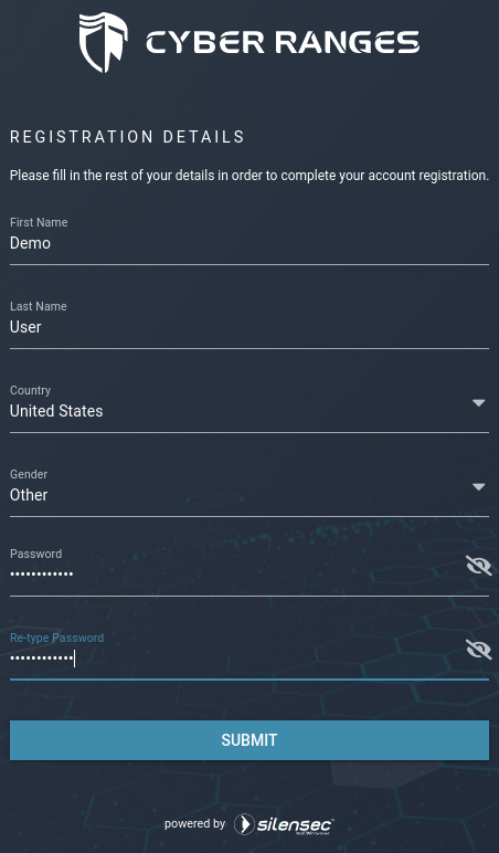 Click Submit Complete Registration