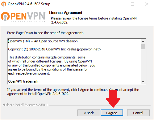 Agree to the license agreement to continue openvpn_agree