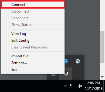 Connect to the VPN using the icon on the taskbar openvpn_connect