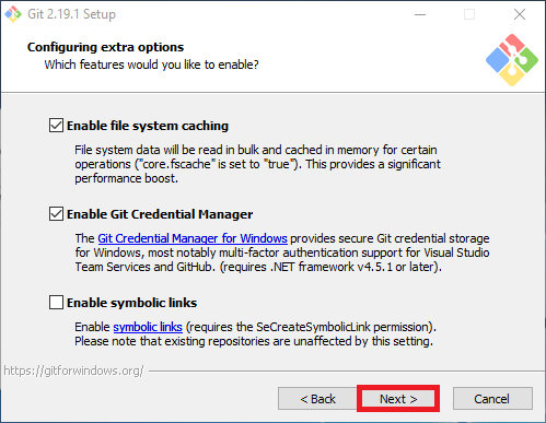 Click "Next" git-extra-options