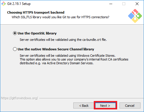 Click "Next" git-https-transport