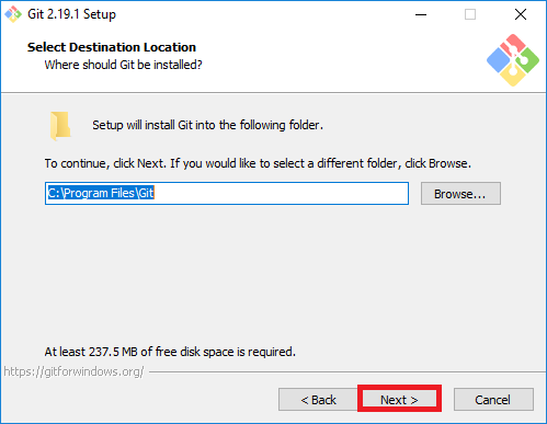 Click "Next" git-install-location