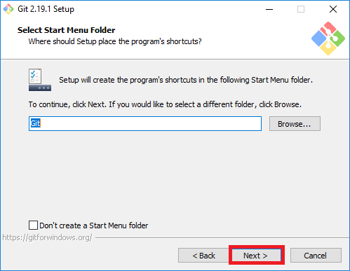 Click "Next" git-start-menu