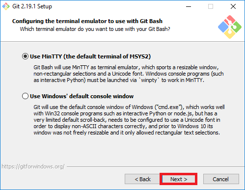 Click "Next" git-terminal-emulator