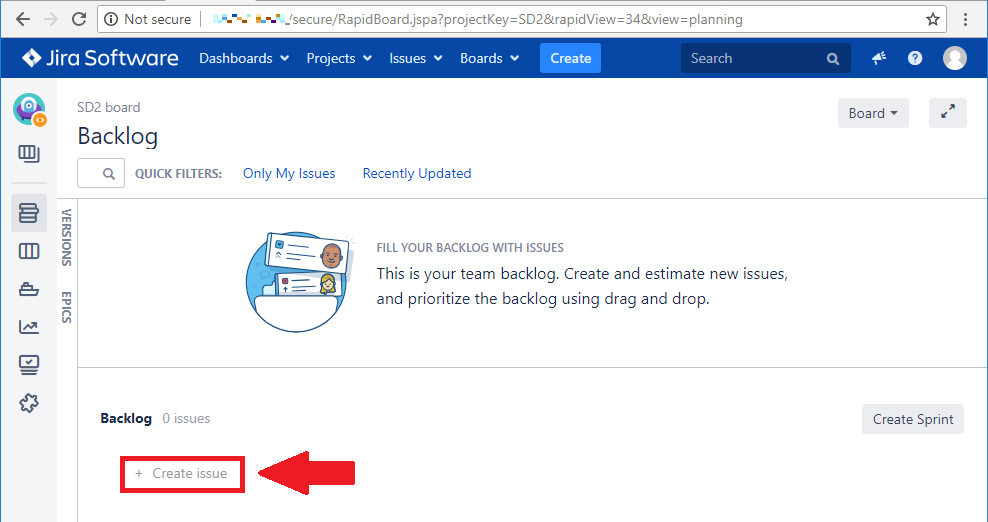 The create issue button on the backlog backlog_create