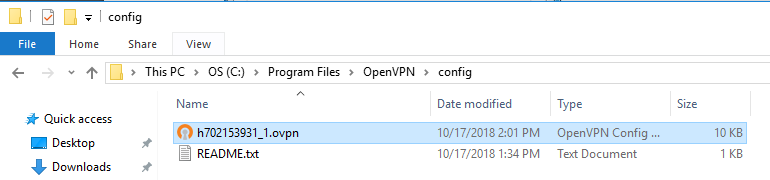 Move the extracted ovpn file to the config directory openvpn_extract