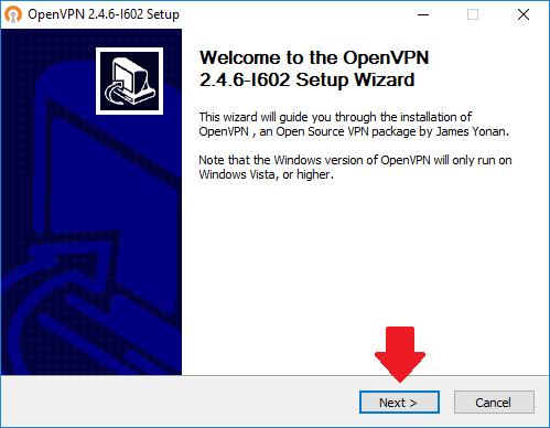 Click next to start the installation process. openvpn_first
