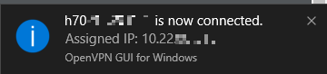 A notification will appear to confirm your connection openvpn_notification