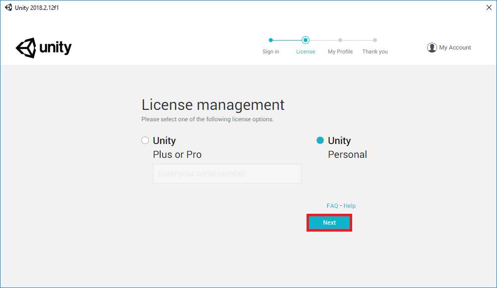 Click "Next" unity-license-management