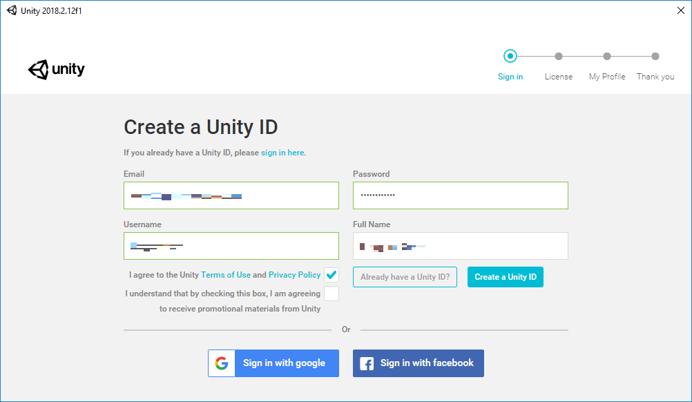 Click "Create a Unity ID" unity-signup