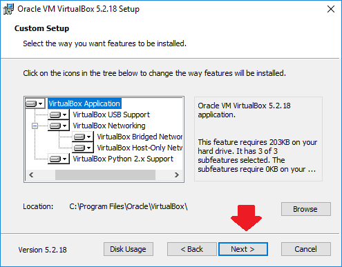 Click "Next" vbox-location